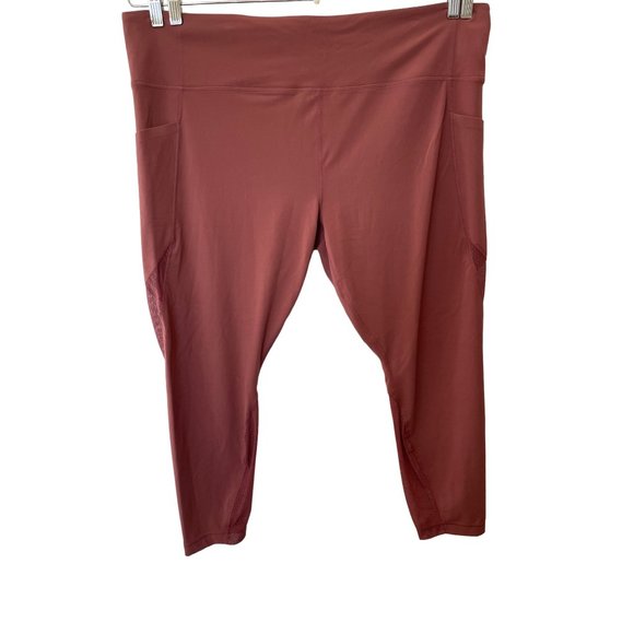 Athleta Womens 2X Salutation Tight Leggings Mesh Panel Pink Pockets Activewear - Picture 1 of 14